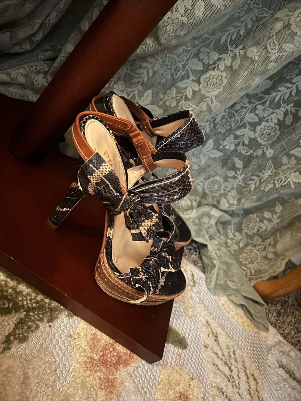 Prada Python Leather Snakeskin Platform Heels in Brown and Black size 40 - Picture 2 of 9